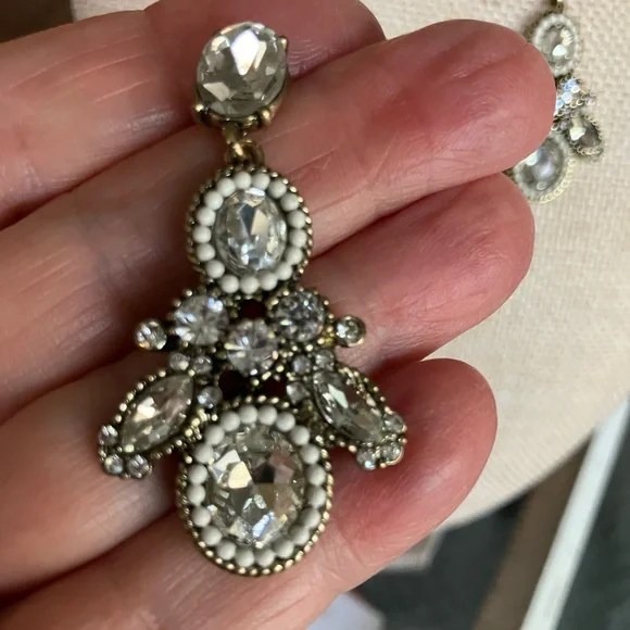 Ann Taylor Silver and White Crystal Drop Earrings and Three Matching Bangles - Picture 3 of 10